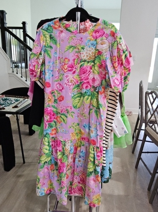Casey Marks Dresses & Skirts - Floral Pink Puff-Sleeve Dress|| Size Large